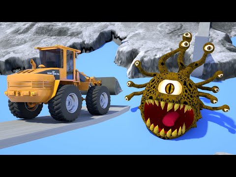 Epic High Speed Jumps with Giant Monster Beholder - Mad Cars animation