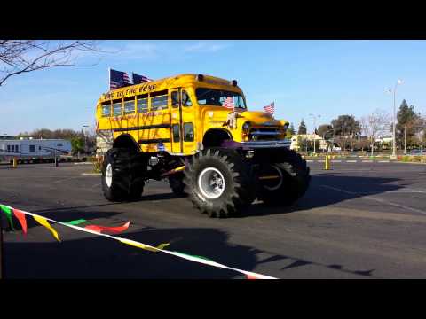 Monster School Bus driving in parking lot