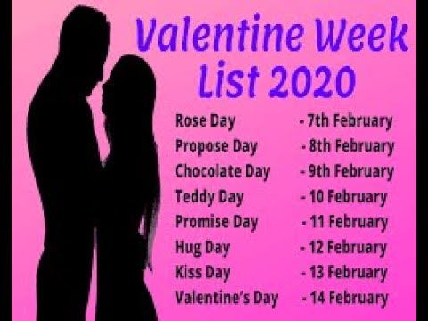 Valentine day week List 2020 | Valentine Day All Dates Time Table 2020