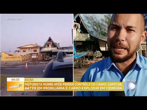 Acidente fatal motorista capota, atinge imobiliária e veículo explode em Cidreira RS Record Líder TV