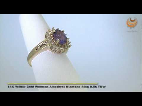 14K Yellow Gold Womens Amethyst Diamond Ring 0.56 TDW
