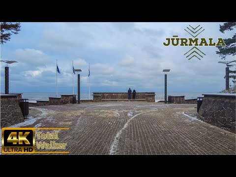 Jurmala. Resort city in Baltic states. Late autumn Walking tour 4K (60fps)