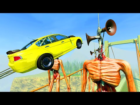 Open Bridge Jumping With SirenHead - Beamng Drive TrainWorld