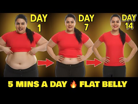 Flat Belly in 14 Days | 5 Min Easy Belly Fat Exercises at Home (No Floor, No Crunches) 🔥