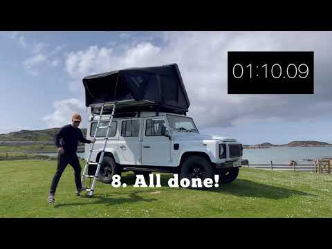 Setting up an iKamper Skycamp 3.0 Roof Top Tent on a Defender Camper