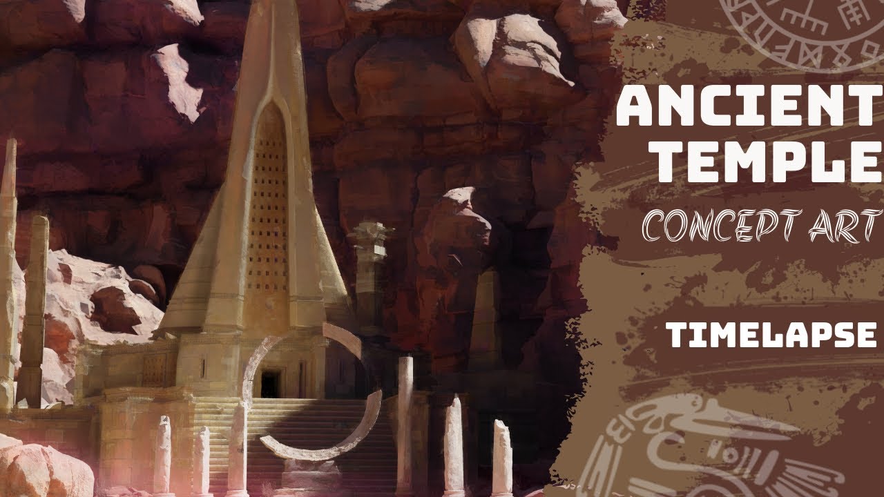 Ancient temple concept art work process timelapse (Blender + Photoshop)