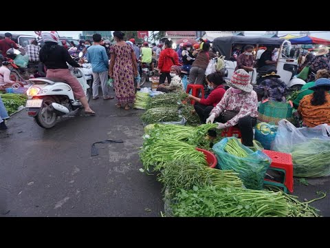 Early Morning Vegetable Street Food @Chhbar Ampov Bridge - Morning Vegetables Market at Weekend