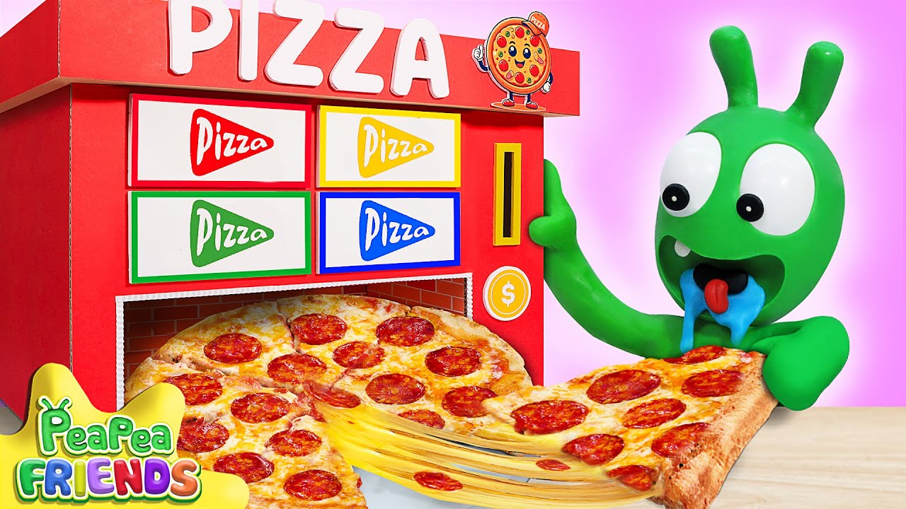 Pea Pea Tests the Cardboard Pizza Vending Machine – What Flavor Will Come Out 🍕😋