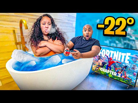 LAST TO LEAVE THE FROZEN ICE TUB WINS! - CHALLENGE