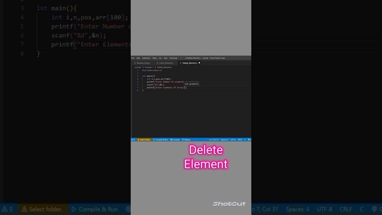 Delete element at desired position in array🥵||#coding#shorts