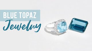 6x4mm Emerald Cut London Blue Topaz with Diamond Accents 14k White Gold Stud Earrings Related Video Thumbnail