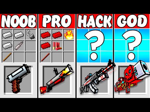 Minecraft Battle: SUPER GUN CRAFTING CHALLENGE - NOOB VS PRO VS HACKER VS GOD (Animation)