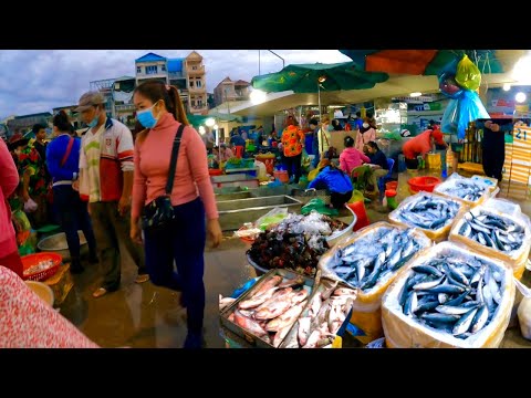 Morning Walk Around Fish Market at Chbar Ampov Phnom Penh - activities of Vendors selling Fish