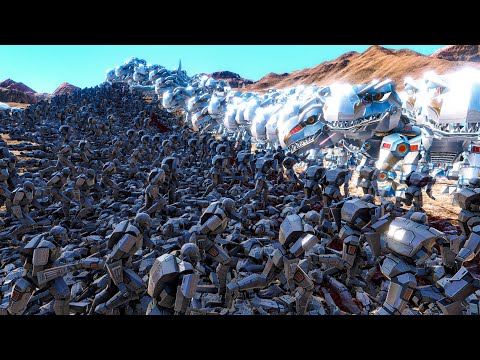 Battle 1000 Robotic T-Rex vs 40,000 Laser Robots - Ultimate Epic Battle Simulator