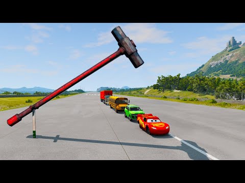 Giant Hammer vs Cars & McQueen car | BeamNG.Drive WOW cars and vehicles