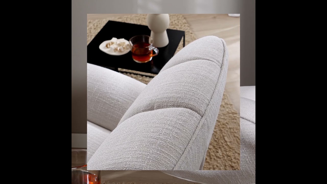 Fauteuil pivotant avec pouf Santa tissu lin taupe