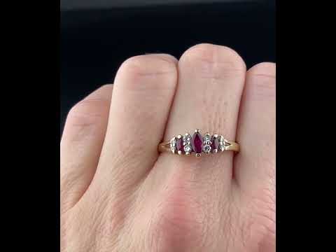 Vintage 14K Gold Diamond Ruby Ring, Sz 9 3/4