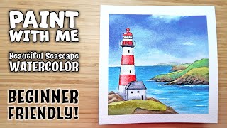 Beginner Watercolor Seascape Tutorial | Paint With Me + Free Line Drawing