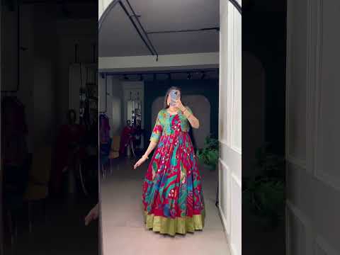 Maroon Tasar Silk Kalamkari Print Stitched Gown with Zari Weaving Koti – Full Flair Party Wear Gown Set for Women