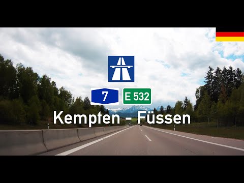 Driving in Germany - Autobahn A7 E532 from Kempten to Füssen POV