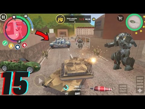 Rope Hero Vice Town 🔥 Khaki Army Tank Destroy | Police Tank & Helicopter Fight | Part 15