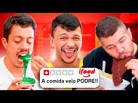 PROVANDO O DELICIOSO PURÊ DE CIMENTO!!! PIORES AVALIAÇÕES do IFOOD #3 ⭐😂