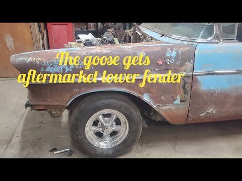 Trifive 57 chevy aftermarket lower patch panel rust repair on 57 lt1 blue goose roadmaster project