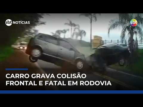 Câmera em carro flagra batida violenta entre dois veículos em rodovia do RS | #SBTNotícias