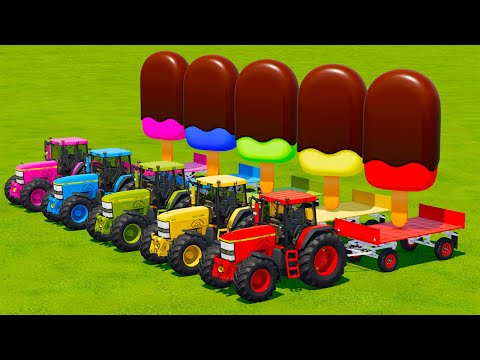 LOAD AND TRANSPORT GIANT ICE CREAM WITH JOHN DERRE TRACTORS & JCB LOADERS - Farming Simulator 22