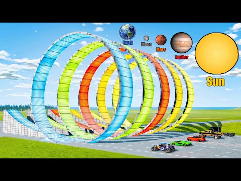 Which Loop Ramp with Different Gravity Give Longest Jump (earth,moon,jupiter,mars,sun)- Beamng drive