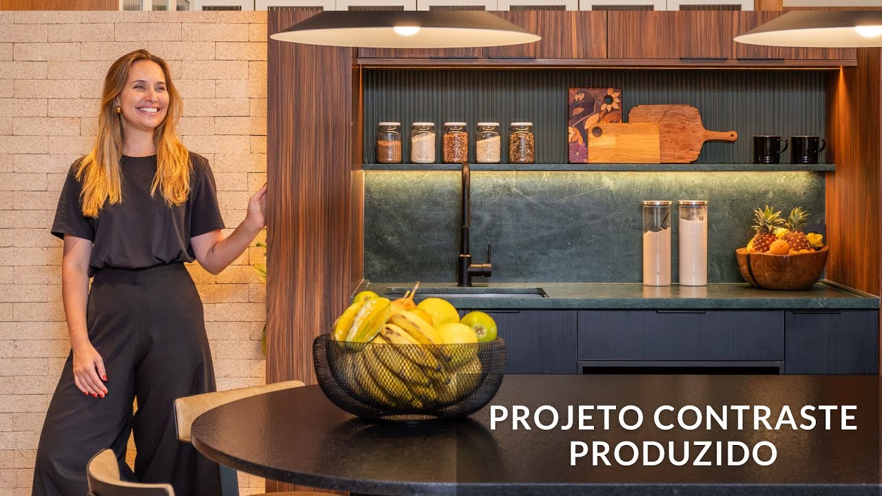 tour no #projetocontraste - madeira escura + bancada com mármore verde e um quarto preto e verde!