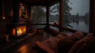 Escape to a Warm Cabin in the Rain 🌙 Fireplace Sounds for Deep Sleep and Stress Relief