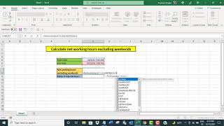 Calculate networking hours in Excel excluding weekends
