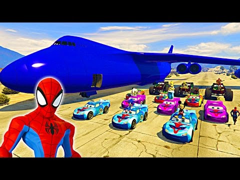 Spiderman Disney Cars Lightning McQueen Transportation on Biggest Airplane (Nursery Rhymes)