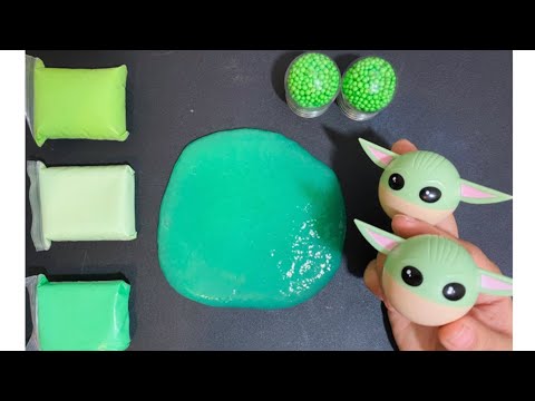 Mixing “Baby Yoda” Eyeshadow and Makeup Glitter Into Slime! Satisfying Slime Video ASMR