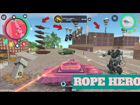Rope Hero Vice Town - (Pink Tank Fightual Police Car Robot and Destroy 5 StoreyRussian Tank) - HD
