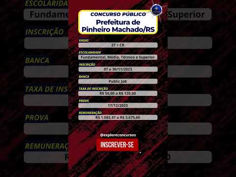 🚨 PREFEITURA DE PINHEIRO MACHADO RS, concurso com 27 vagas. #shorts #noticias #concurso #concursos