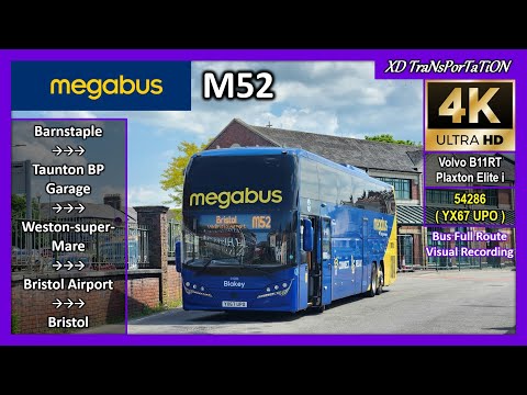 [Megabus] M52 ~ Barnstaple Bus Station ➝ Bristol, Bond Street (via Weston-super-Mare)【4K】