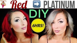 How To: DIY: RED to PLATINUM Hair in 6 HOURS at HOME! ✨Bleach Hair At Home // Easy & Fast