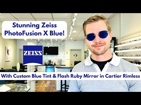 Zeiss PhotoFusion X Blue with Blue Fade Tint and Flash Ruby Mirror in Cartier Rimless Frame