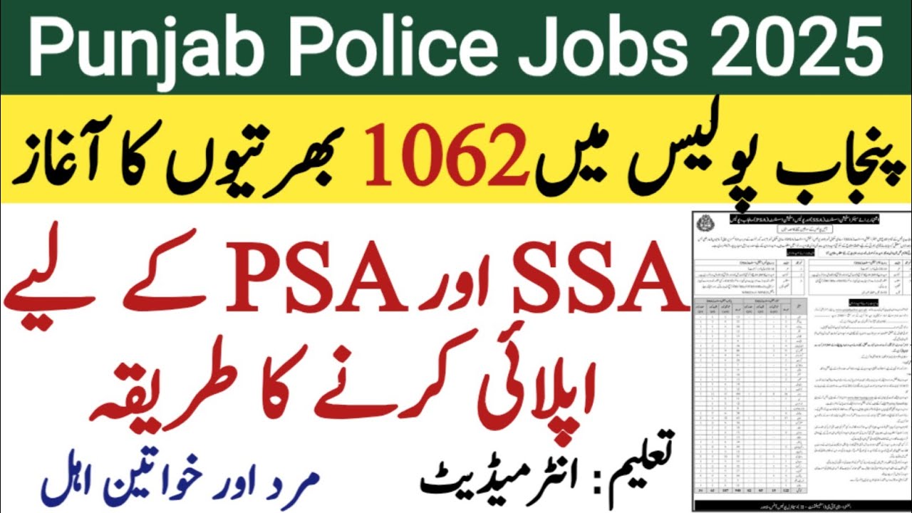Punjab Police Jobs 2025 | PSA & SSA JOBS in punjab police 2025
