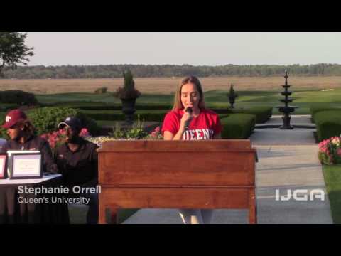 Stephanie Orrell speaks at IJGA College Signing Day.
