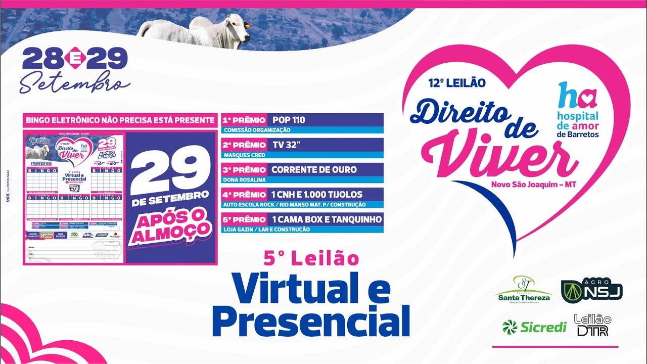 AO VIVO - LEILÃO E BINGO - 12° LEILÃO DIREITO DE VIVER NOVO SÃO JOAQUIM/MT