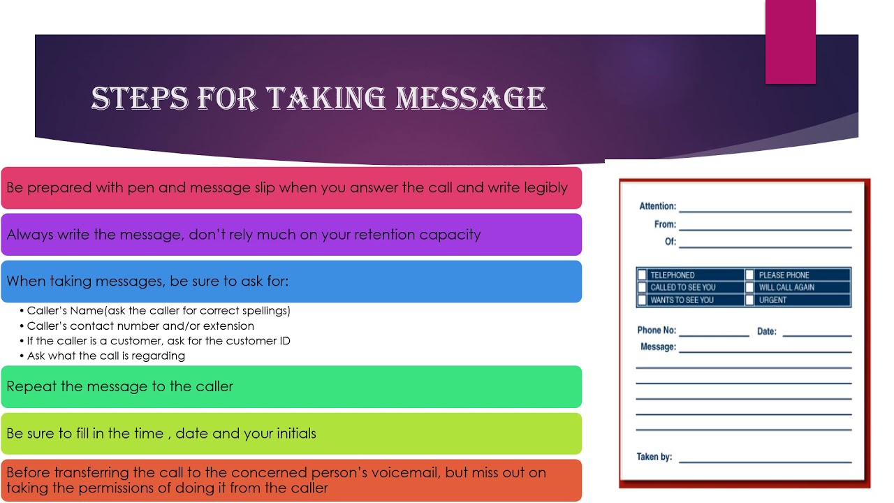 Etiquette of Tele communication Receiving and Taking message