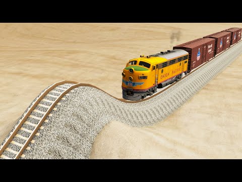 Impossible Speed Bump Rail Tracks Vs Trains Crossing - BeamNG.Drive