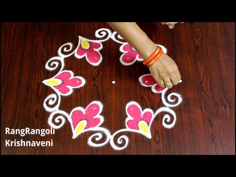 Dussehra Muggulu | Navratri Special Kolam with 5*3 dots | Easy Festival Rangoli | RangRangoli
