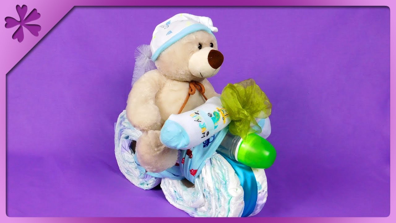 DIY How to make diaper motorcycle, baptism gift (ENG Subtitles) - Speed up #510