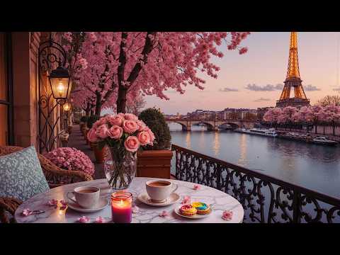 Paris Cherry Blossom Morning Jazz ☕ Outdoor Café Shop Ambience & Sweet Jazz Music for Study, Work