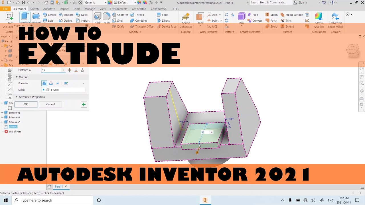 Basic Extrude | Autodesk Inventor 2021 Beginner Tutorial