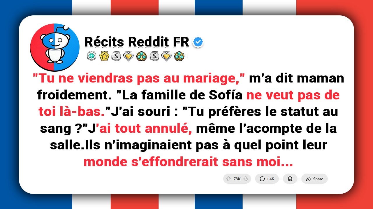 "Tu ne viendras pas au mariage", m'a dit maman. "La famille de Sofía ne veut pas de toi là-bas."....